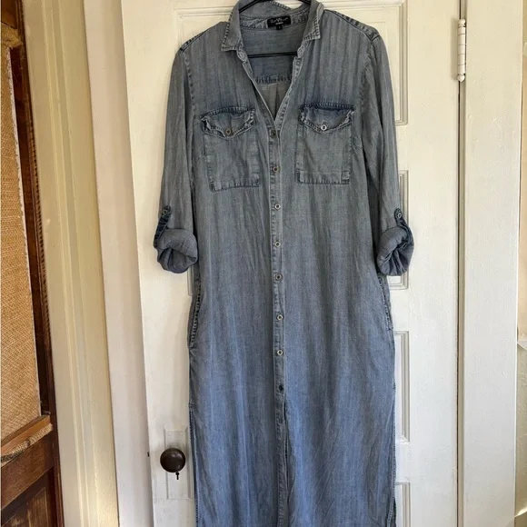 Denim maxi dress shirt dress Sz Sm - Picture 4 of 12